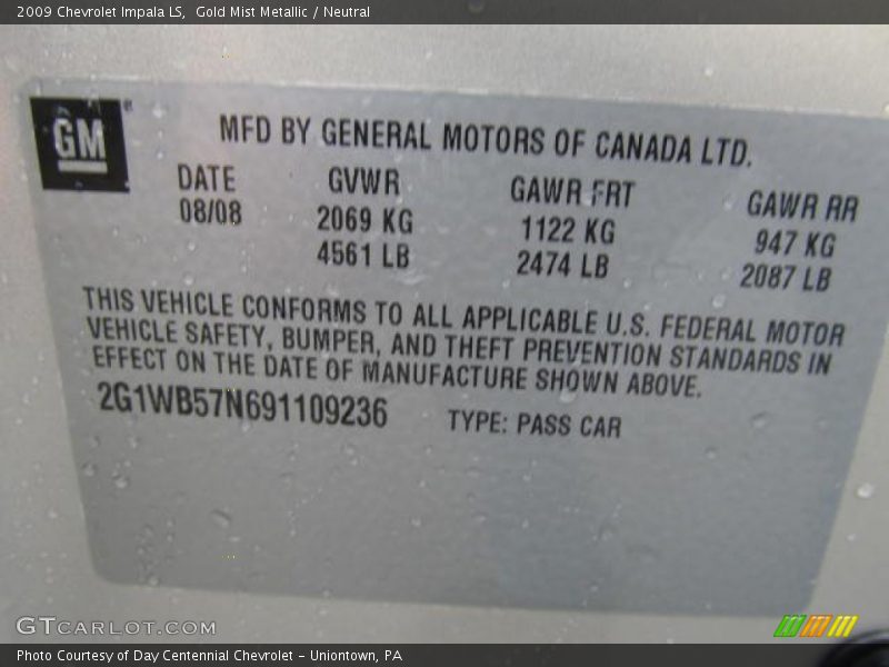 Gold Mist Metallic / Neutral 2009 Chevrolet Impala LS