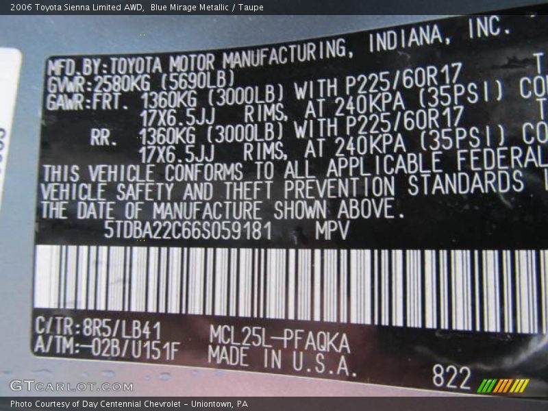 Blue Mirage Metallic / Taupe 2006 Toyota Sienna Limited AWD