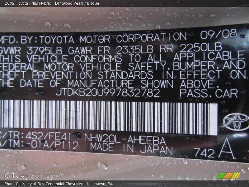 2009 Prius Hybrid Driftwood Pearl Color Code 4S2