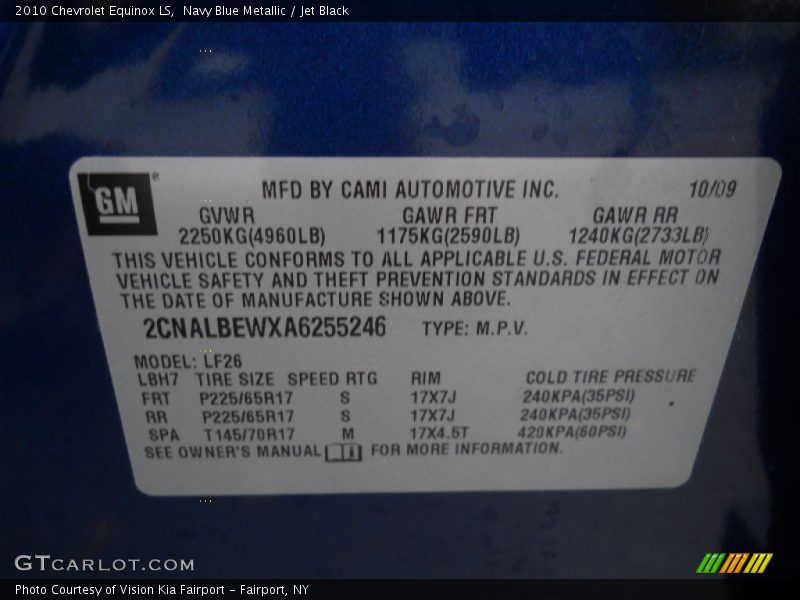 Navy Blue Metallic / Jet Black 2010 Chevrolet Equinox LS