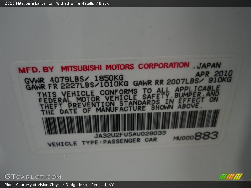 Wicked White Metallic / Black 2010 Mitsubishi Lancer ES