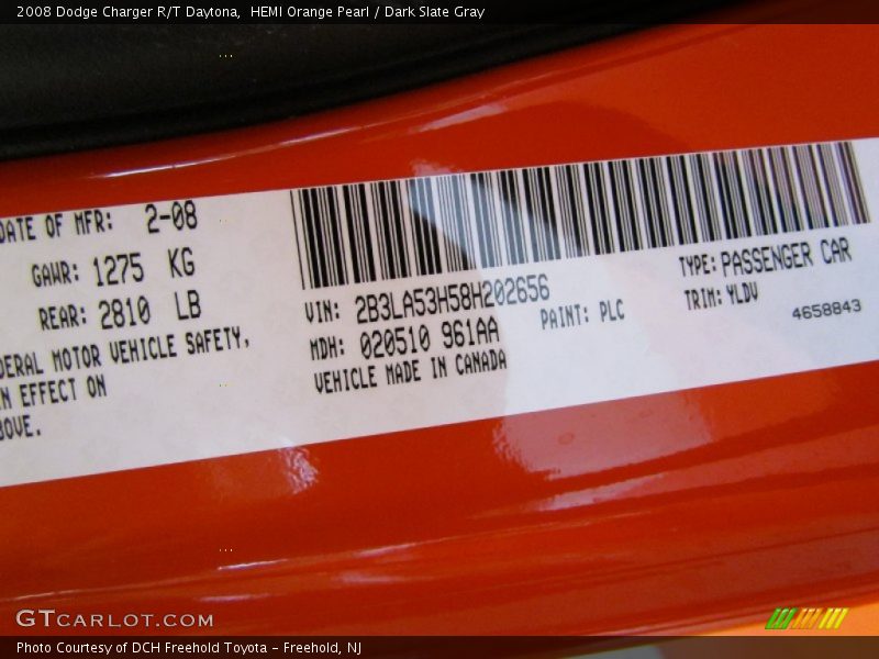 HEMI Orange Pearl / Dark Slate Gray 2008 Dodge Charger R/T Daytona