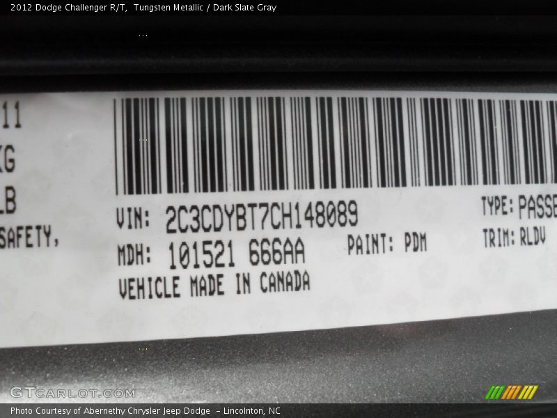 Tungsten Metallic / Dark Slate Gray 2012 Dodge Challenger R/T