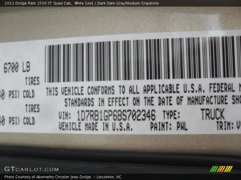 White Gold / Dark Slate Gray/Medium Graystone 2011 Dodge Ram 1500 ST Quad Cab