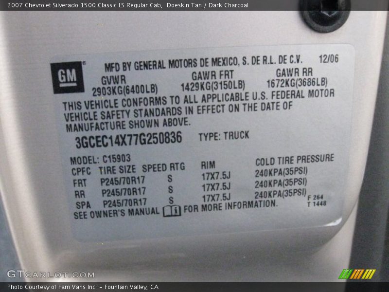 Doeskin Tan / Dark Charcoal 2007 Chevrolet Silverado 1500 Classic LS Regular Cab