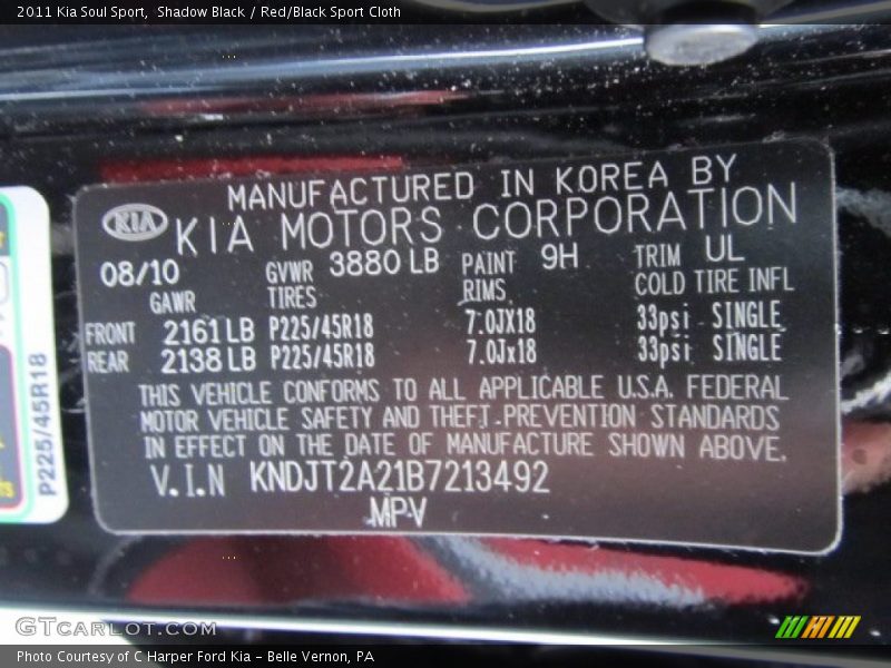 Shadow Black / Red/Black Sport Cloth 2011 Kia Soul Sport