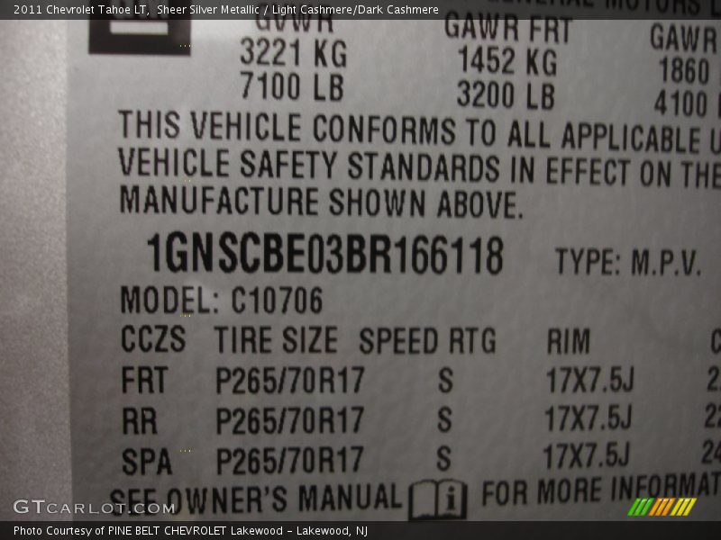 Sheer Silver Metallic / Light Cashmere/Dark Cashmere 2011 Chevrolet Tahoe LT