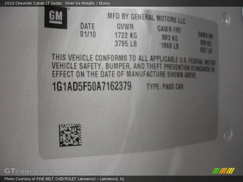 Silver Ice Metallic / Ebony 2010 Chevrolet Cobalt LT Sedan