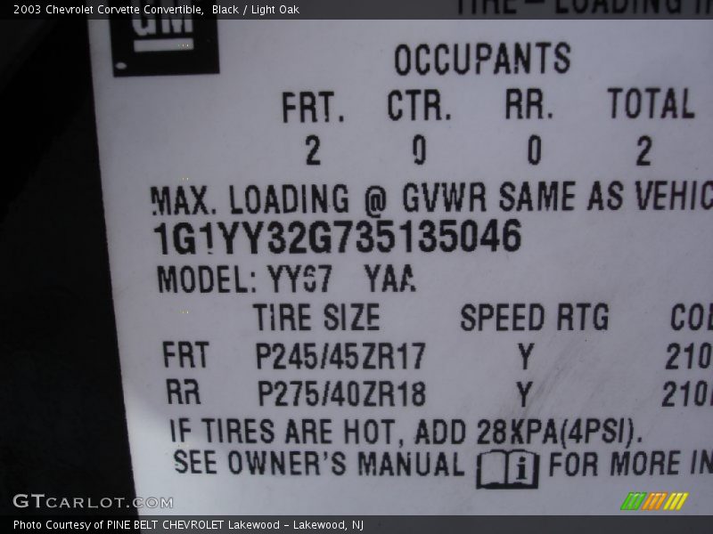 Black / Light Oak 2003 Chevrolet Corvette Convertible