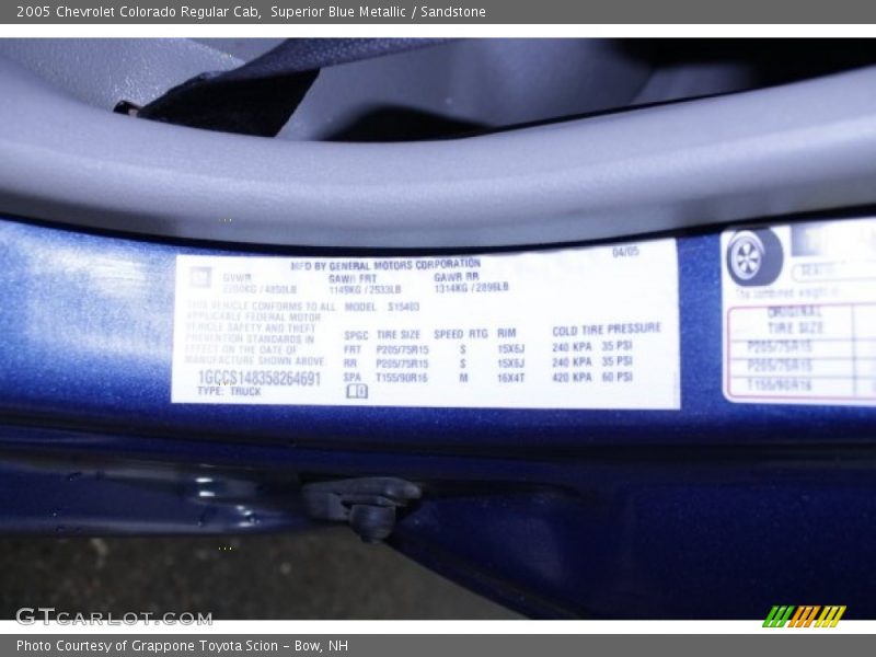 Info Tag of 2005 Colorado Regular Cab