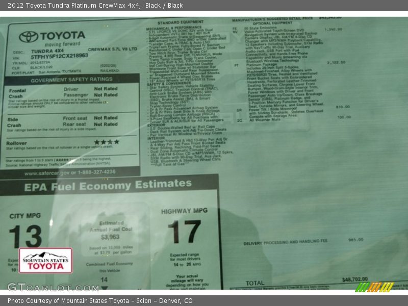 Black / Black 2012 Toyota Tundra Platinum CrewMax 4x4