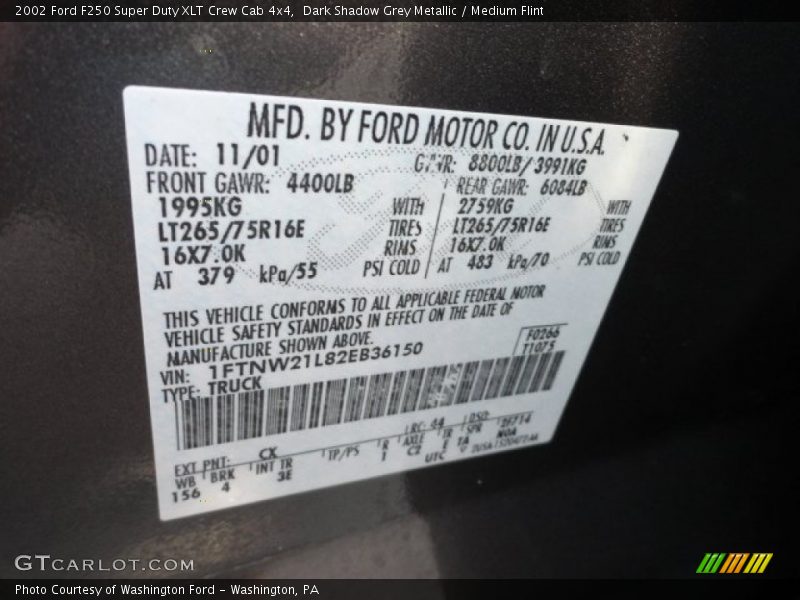 2002 F250 Super Duty XLT Crew Cab 4x4 Dark Shadow Grey Metallic Color Code CX