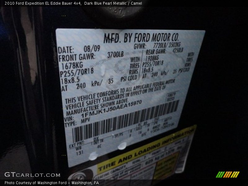 2010 Expedition EL Eddie Bauer 4x4 Dark Blue Pearl Metallic Color Code DX