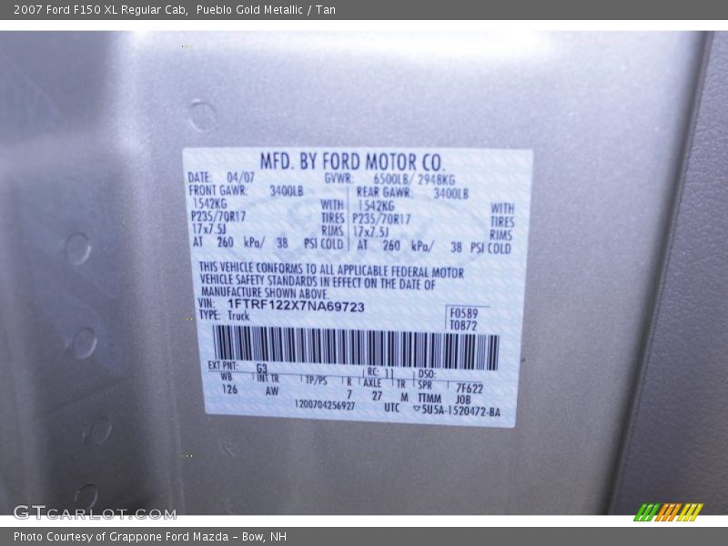 2007 F150 XL Regular Cab Pueblo Gold Metallic Color Code G3