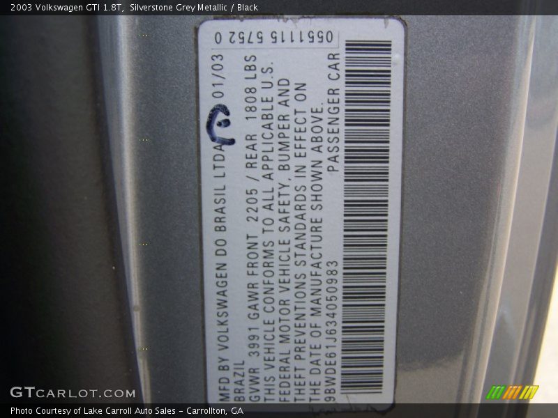 Silverstone Grey Metallic / Black 2003 Volkswagen GTI 1.8T