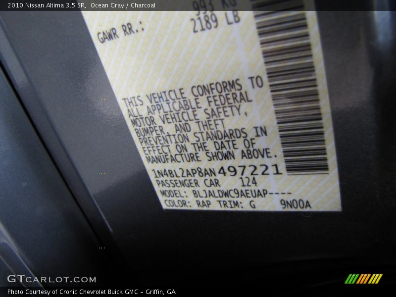 Ocean Gray / Charcoal 2010 Nissan Altima 3.5 SR