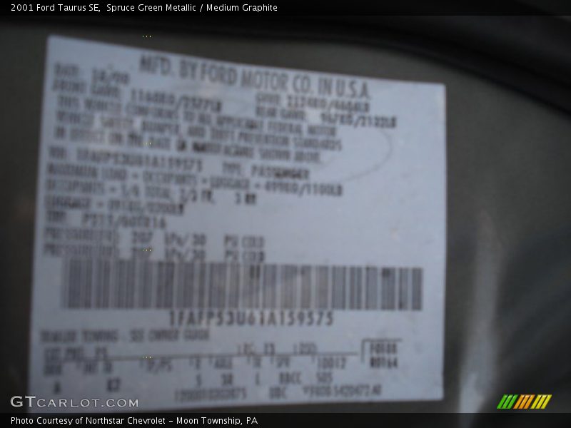 Spruce Green Metallic / Medium Graphite 2001 Ford Taurus SE