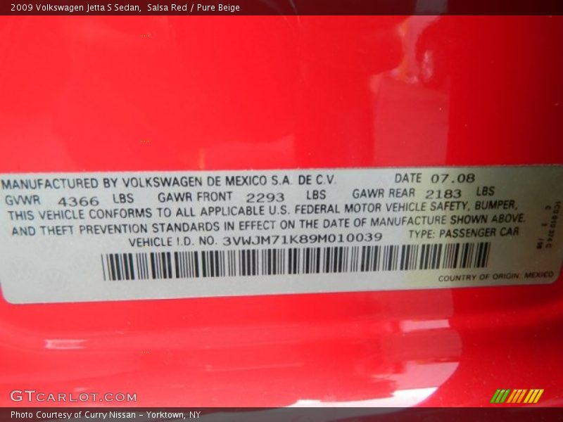 Salsa Red / Pure Beige 2009 Volkswagen Jetta S Sedan