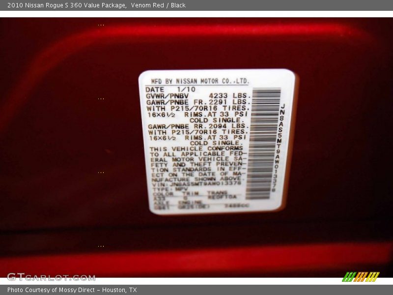Venom Red / Black 2010 Nissan Rogue S 360 Value Package