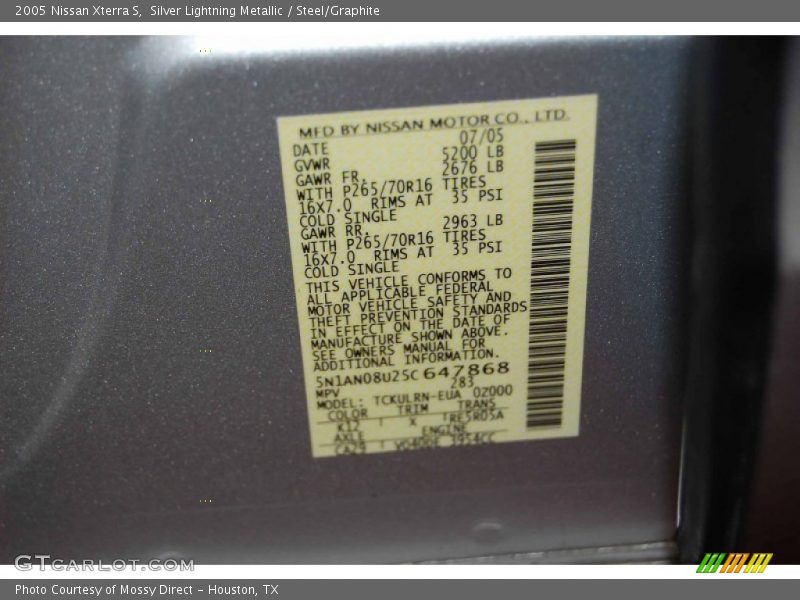 2005 Xterra S Silver Lightning Metallic Color Code K12