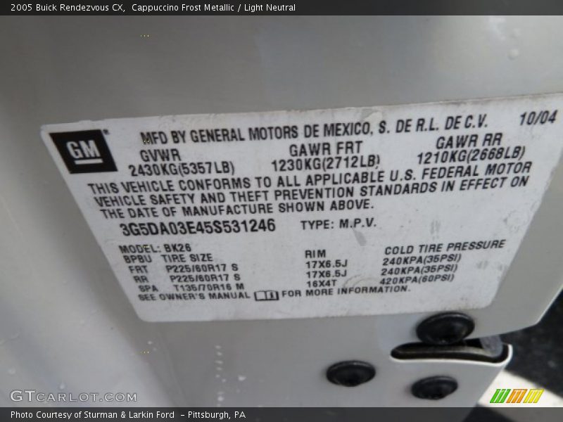 Cappuccino Frost Metallic / Light Neutral 2005 Buick Rendezvous CX