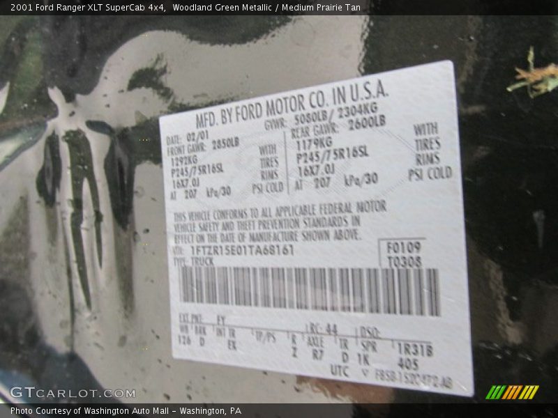 2001 Ranger XLT SuperCab 4x4 Woodland Green Metallic Color Code FY