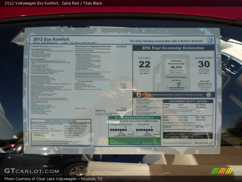Salsa Red / Titan Black 2012 Volkswagen Eos Komfort