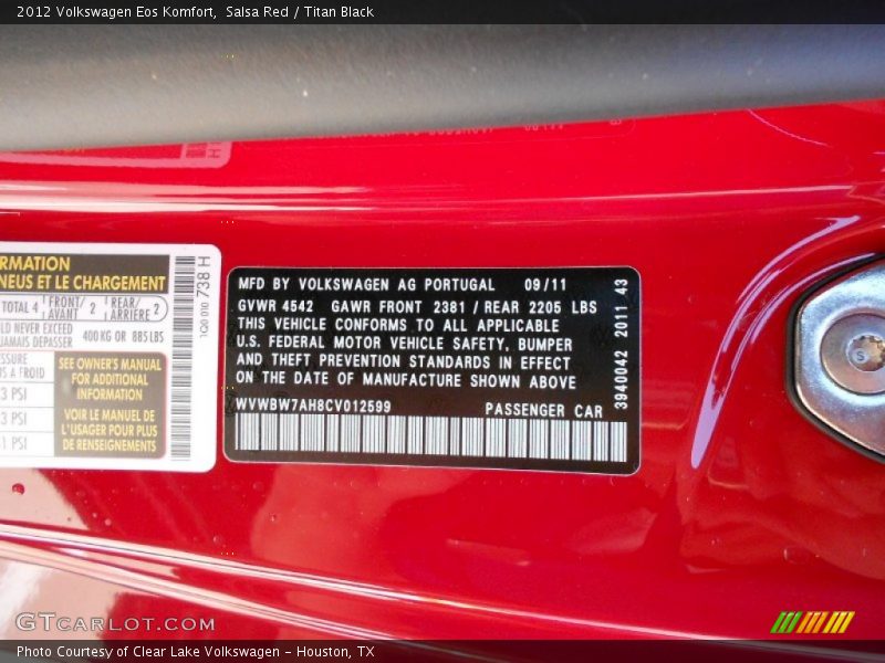Salsa Red / Titan Black 2012 Volkswagen Eos Komfort