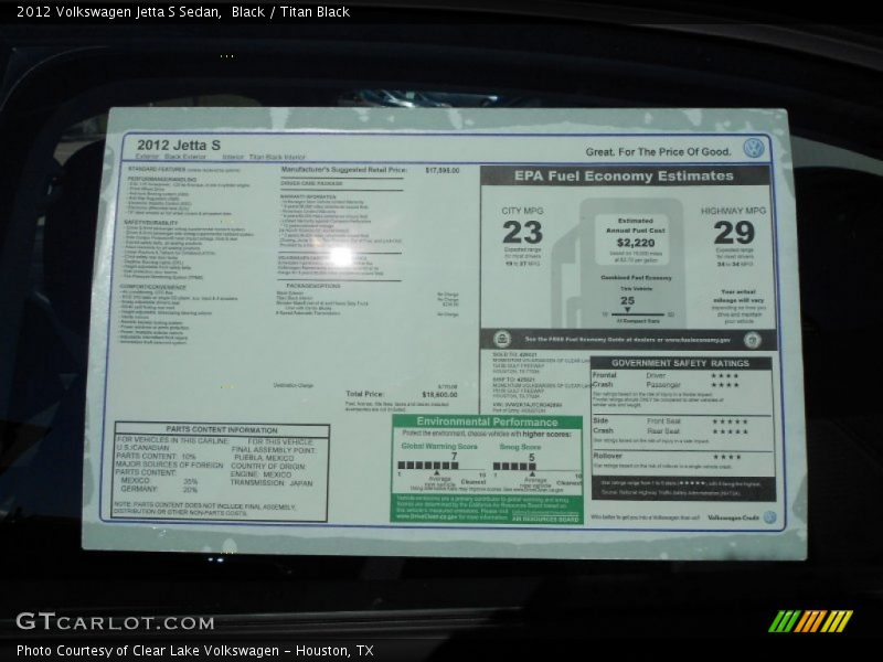 Black / Titan Black 2012 Volkswagen Jetta S Sedan
