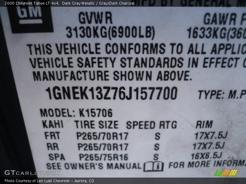 Dark Gray Metallic / Gray/Dark Charcoal 2006 Chevrolet Tahoe LT 4x4