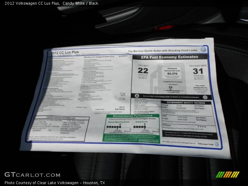 Candy White / Black 2012 Volkswagen CC Lux Plus