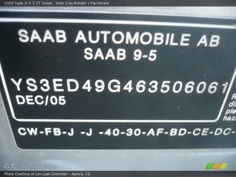 Steel Gray Metallic / Parchment 2006 Saab 9-5 2.3T Sedan