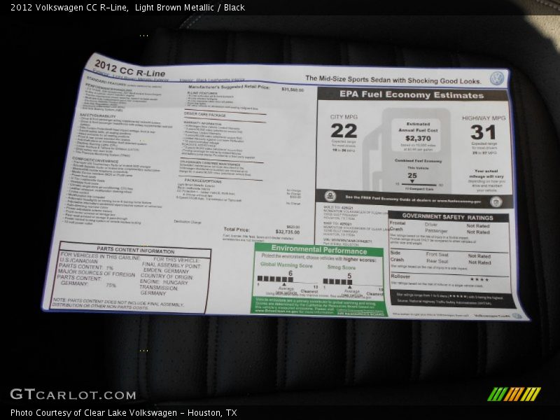 Light Brown Metallic / Black 2012 Volkswagen CC R-Line