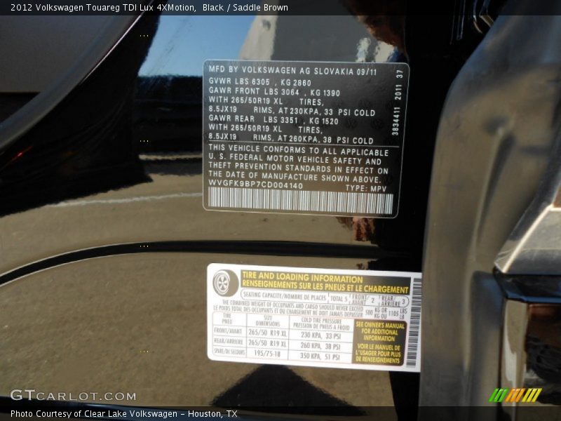 Info Tag of 2012 Touareg TDI Lux 4XMotion
