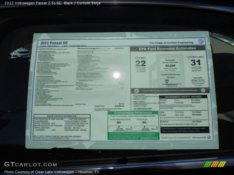 Black / Cornsilk Beige 2012 Volkswagen Passat 2.5L SE
