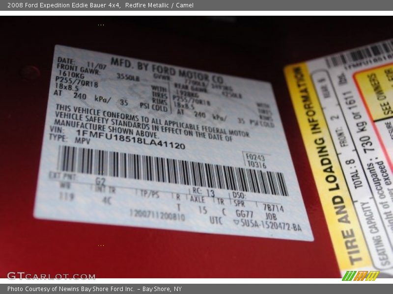 2008 Expedition Eddie Bauer 4x4 Redfire Metallic Color Code G2