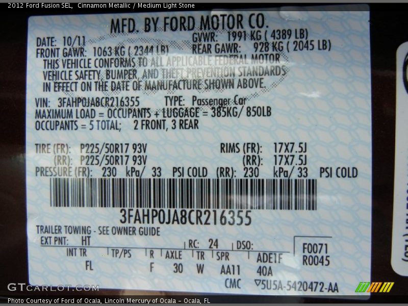 Cinnamon Metallic / Medium Light Stone 2012 Ford Fusion SEL