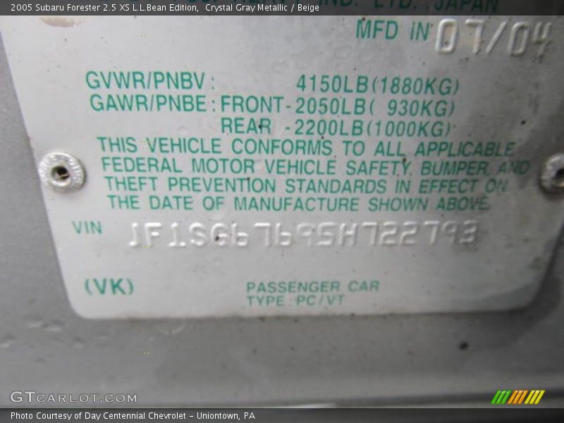 Crystal Gray Metallic / Beige 2005 Subaru Forester 2.5 XS L.L.Bean Edition