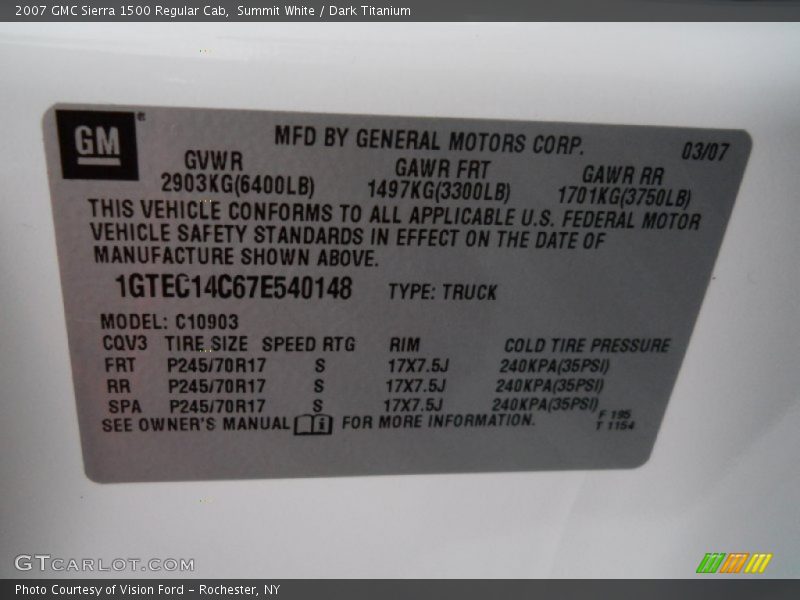 Summit White / Dark Titanium 2007 GMC Sierra 1500 Regular Cab