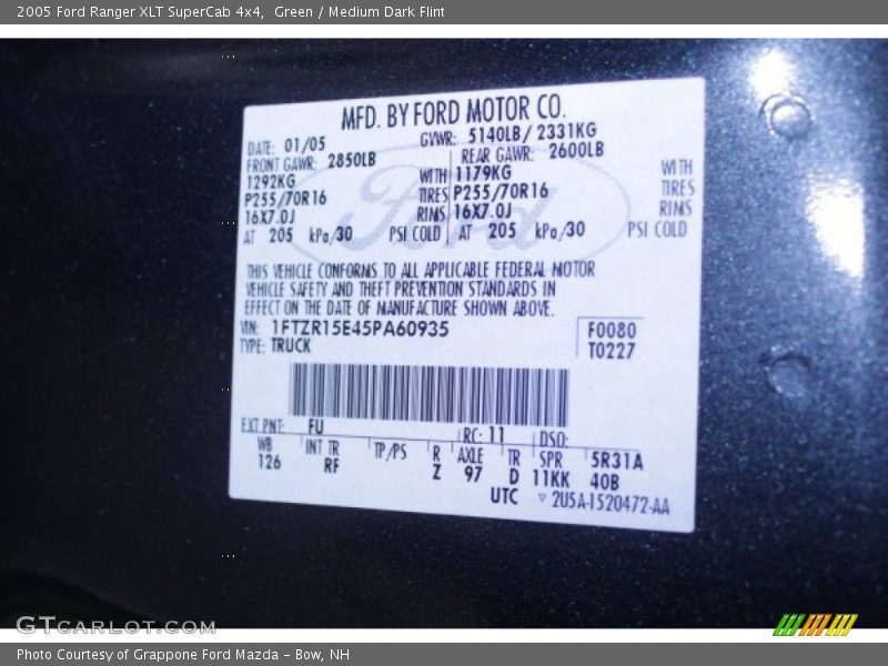 Green / Medium Dark Flint 2005 Ford Ranger XLT SuperCab 4x4