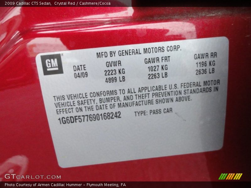 Crystal Red / Cashmere/Cocoa 2009 Cadillac CTS Sedan
