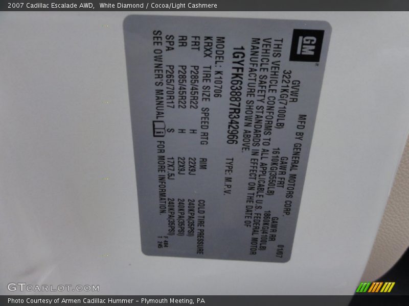 White Diamond / Cocoa/Light Cashmere 2007 Cadillac Escalade AWD
