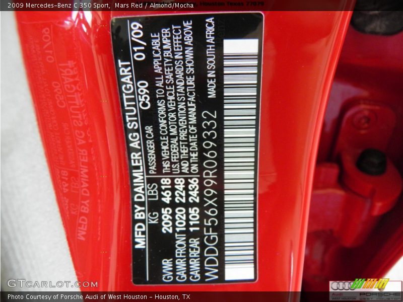 Mars Red / Almond/Mocha 2009 Mercedes-Benz C 350 Sport