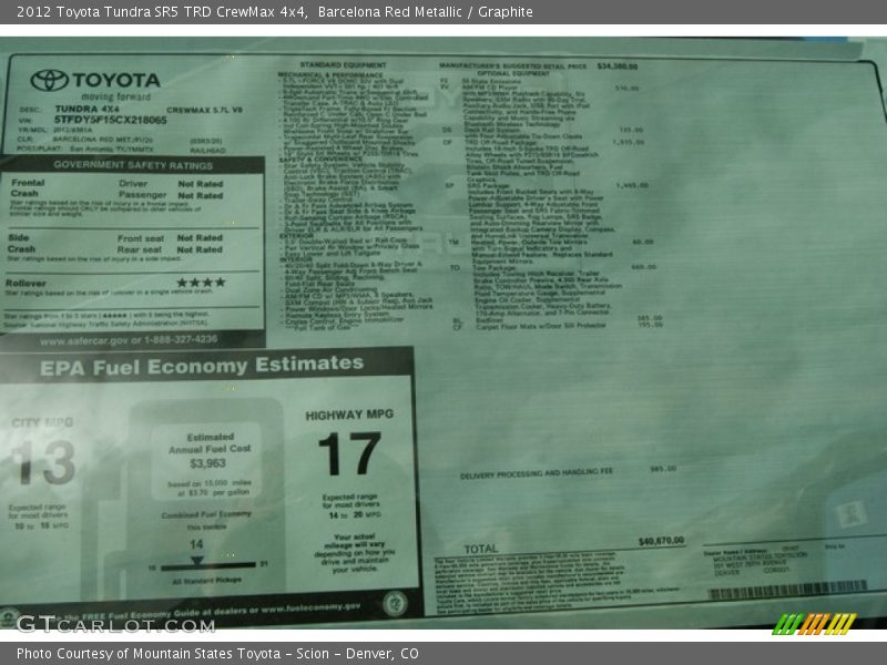 Barcelona Red Metallic / Graphite 2012 Toyota Tundra SR5 TRD CrewMax 4x4