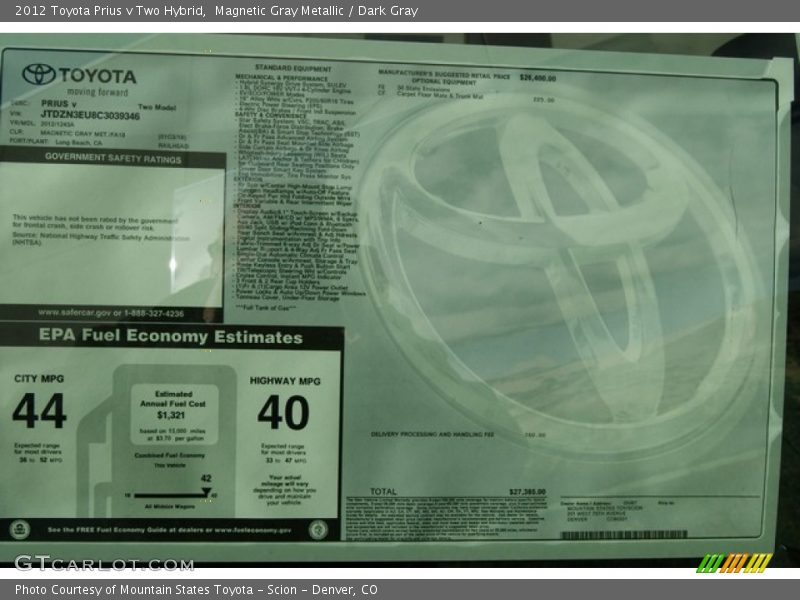  2012 Prius v Two Hybrid Window Sticker