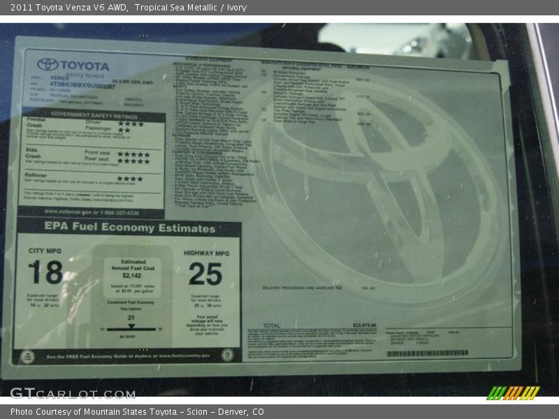 Tropical Sea Metallic / Ivory 2011 Toyota Venza V6 AWD