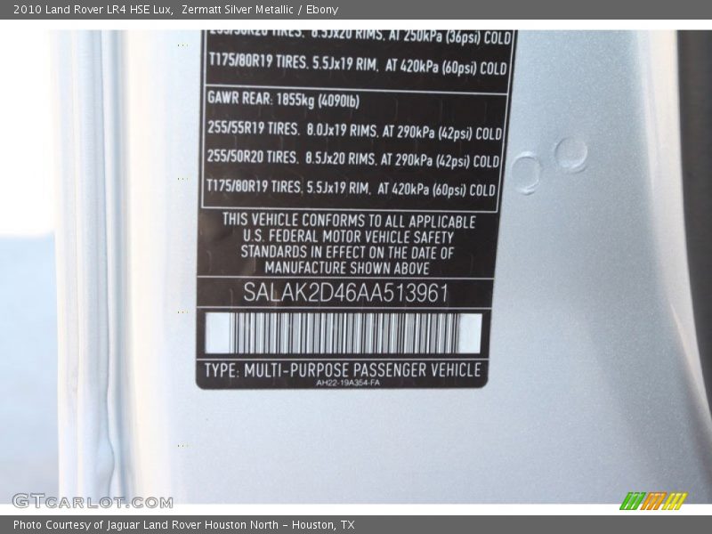 Zermatt Silver Metallic / Ebony 2010 Land Rover LR4 HSE Lux