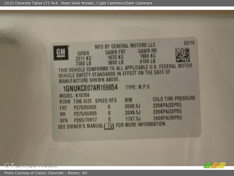 Sheer Silver Metallic / Light Cashmere/Dark Cashmere 2010 Chevrolet Tahoe LTZ 4x4