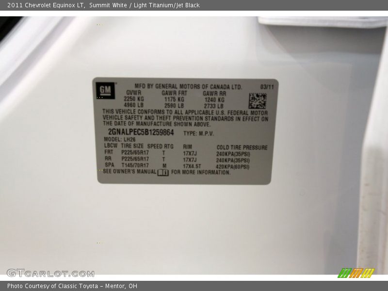 Summit White / Light Titanium/Jet Black 2011 Chevrolet Equinox LT