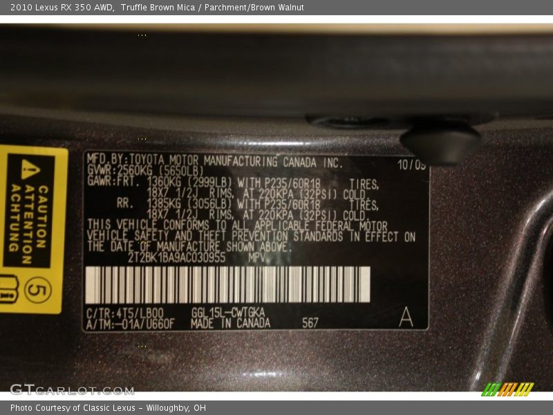 2010 RX 350 AWD Truffle Brown Mica Color Code 4T5